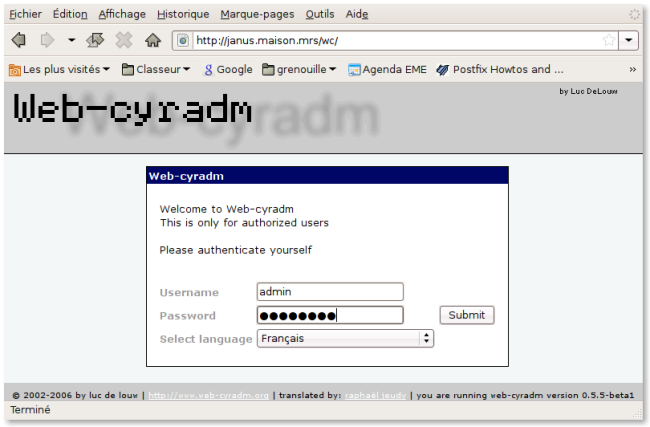 Loggin web-cyradm